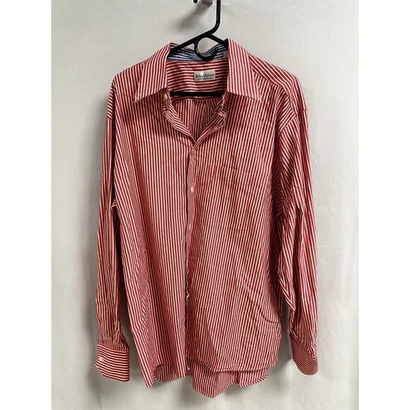 BULLOCK & JONES Men's Button Down Work Shirt XXL Striped Long Sleeve Red White - Picture 1 of 10
